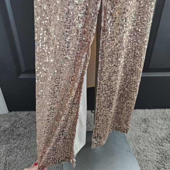 Baltic Born Bridesmaid Sequined Rose Gold Side Slit Maxi Dress Sz Small Coquette - Picture 6 of 11